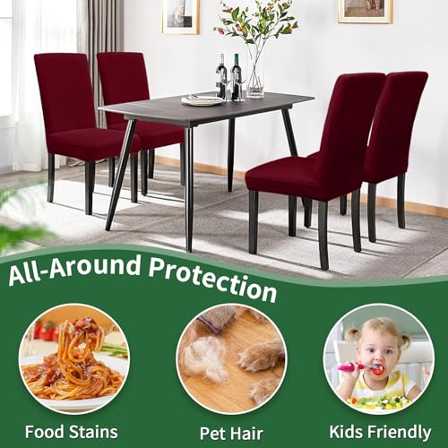 Sufdari Dining Room Chair Covers Set of 4, Burgundy Non-Slip Spandex Stretch Dining Chair Slipcovers for Dining Room, Hotel (Large) - color: .Burgundy, size: L-4 PC