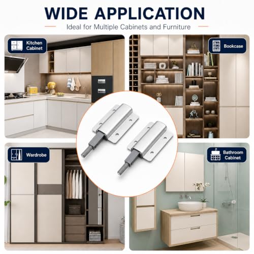 2-Pcs Magnetic Push-to-Open Cabinet Latches, Silver - color: Silver-2pcs