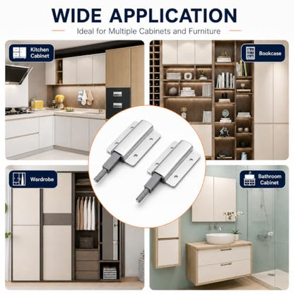 2-Pcs Magnetic Push-to-Open Cabinet Latches, Silver - color: Silver-2pcs