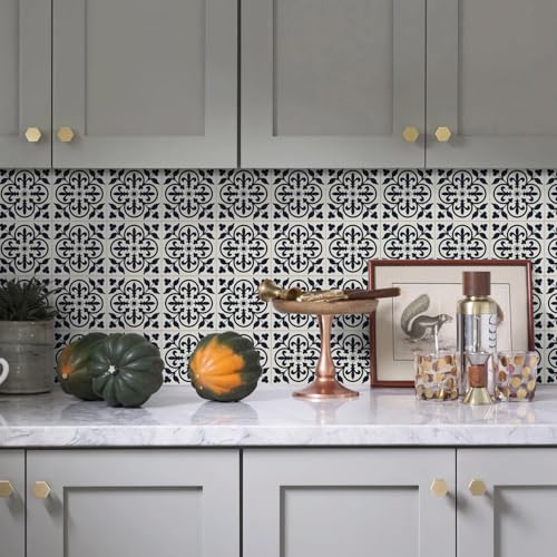 Alwayspon 12 Sheet 6x6inch 3D Thicken Foaming Board Vinyl Backsplash Marble Tiles, Self-Adhesive Peel and Stick Wall Tile Stickers Stick on Subway Tiles for Kitchen Bathroom Wall, Black Floral - color: Black Floral 2