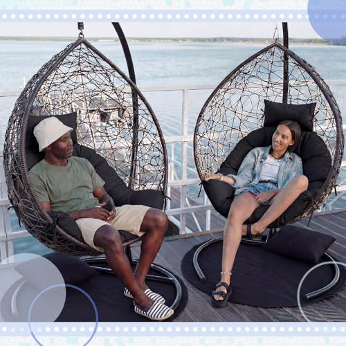 Tudomro Waterproof Egg Chair Cushion with Pillow Filling 2.58 kg Replacement Rocking Wicker Chair Cushion 48" x 32" High Back Hanging Swing Hammock Pad Thicken for Outdoor Patio Garden(Black) - color: Black