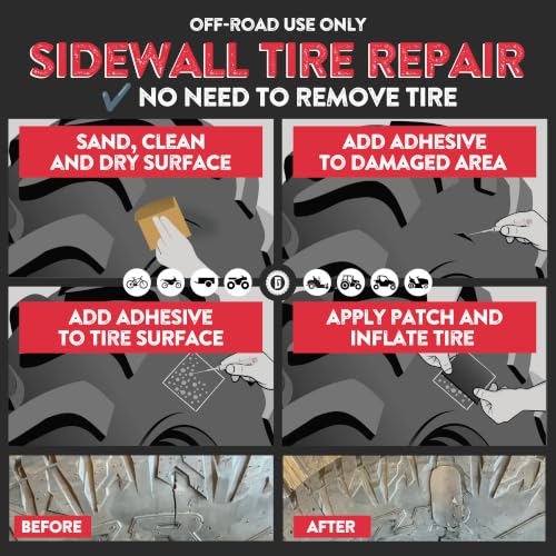 GlueTread Sidewall Tire Repair Kit, External Emergency Tubeless ATV Patch
