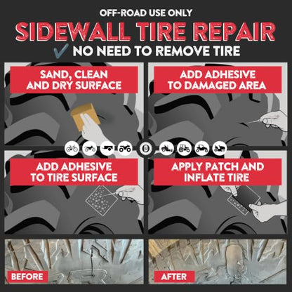 GlueTread Sidewall Tire Repair Kit, External Emergency Tubeless ATV Patch