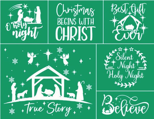 Christmas Believe Self-Adhesive Silk Screen Stencils,Holy Night Screen Printing Stencils for Craft Xmas Chalk Stencil Transfers Reusable Stencils for Painting on Wood T-Shirt Fabric Farmhouse Sign - color: believe stencils