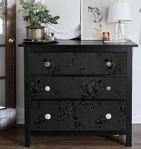 Erfoni Black Peel and Stick Wallpaper Black Floral Embossed Contact Paper - color: Black, size: 17.7" x 78.7"