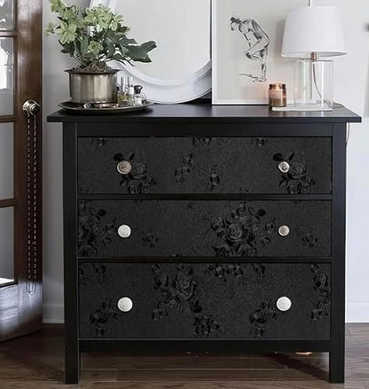 Erfoni Black Peel and Stick Wallpaper Black Floral Embossed Contact Paper - color: Black, size: 17.7" x 78.7"