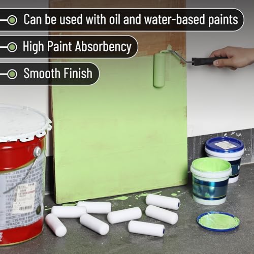 Bates- 4 Inch Paint Roller Set, 18 pcs, 1x Plastic Paint Tray, 3X Disposable Tray Liners, 1x Roller Frame, 5X Foam Covers, 5X Microfiber Covers, 3X Foam Brushes (1", 2", 3") - size: 2 x 0.1 x 1 inches