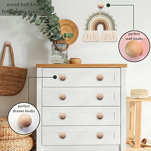 12PCS Wood Ball Knobs 1-1/2 inch Round Wood Drawer Knobs Cabinet Knobs Pull