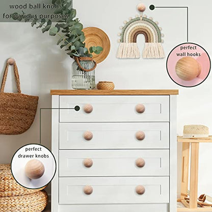 12PCS Wood Ball Knobs 1-1/2 inch Round Wood Drawer Knobs Cabinet Knobs Pull