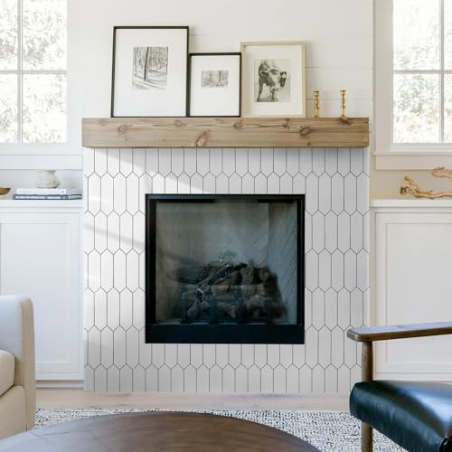 Vamos Tile Glossy White Backsplash Tile Peel and Stick, 12.8 x 12.8 Inch 10 Sheets Long Hexagon PVC Self Adhesive Mosaic Wall Tiles Stick on Backsplash for Kitchen and Bathroom - color: Glossy White with Dark Gray Grout