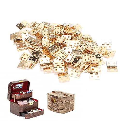 100 Pcs Mini Hinges, Small Hinges Set with 400 Pcs Screws, Tiny Hinge Retro Miniature for Miniature Furniture, Wooden Box, Jewelry Box, 0.3x0.4in (Gold)