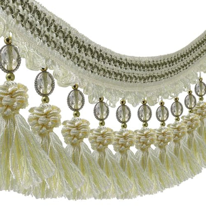3yards Pom Pom Curtain Fringe Trim Beads Ball Tassel Trimming Sewing Ribbon Upholstery Fabric (Beige) - color: beige