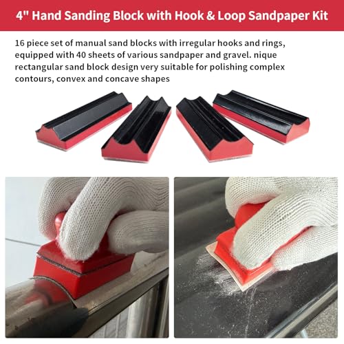 16-Piece Contoured Profile Hand Sanding Block Set, Hook & Loop,RED - color: Red