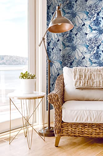 NextWall Harry & Grace Ink Rose Abstract Floral Peel and Stick Wallpaper (Celtic Blue) - color: Celtic Blue