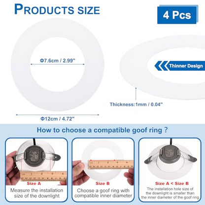 PATIKIL Goof Rings Inner Diameter 2.99", Outer Diameter 4.72", 4 Pcs Metal Goof Rings Cover Recessed Light Trim for Ceiling Wall Fixtures Can Lighting Down Light LED, Matte Finish White - color: White, size: 4.72" OD x 2.99" ID