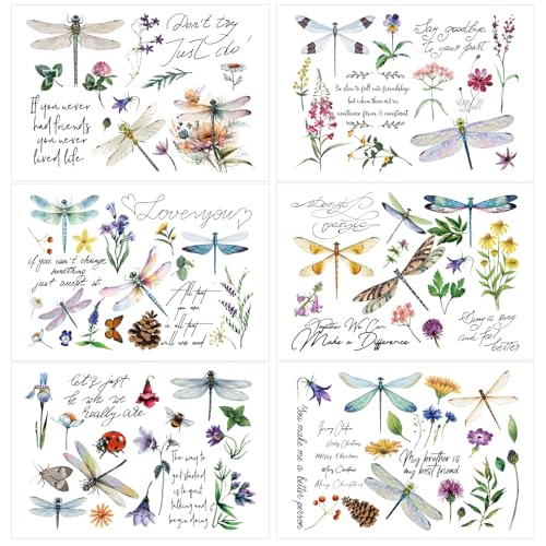 Rub on Transfers for Furniture Crafts Stickers - 6 Sheets Inspirational Dragonfly Rub on Transfer Stickers Furniture Crafts Flowers Decals for Wood Door Window Home Office Decor 11.8 x 8.2 Inch - color: Style-1