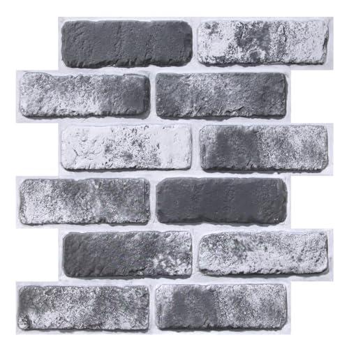 COMSTICKC 3D Faux Brick Wall Panels Peel and Stick, 10 Pcs 11.8" x 11.8" - color: Gray Brick