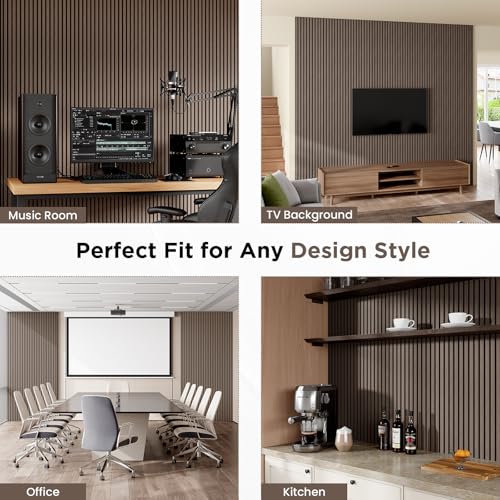 SMARTSTANDARD Wood Slat Acoustic Wall Panels 4 Pack 94"x12.6" Dark Walnut - color: Classic Dark Walnut, size: 94.5" x 50.4"