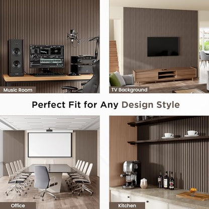 SMARTSTANDARD Wood Slat Acoustic Wall Panels 4 Pack 94"x12.6" Dark Walnut - color: Classic Dark Walnut, size: 94.5" x 50.4"