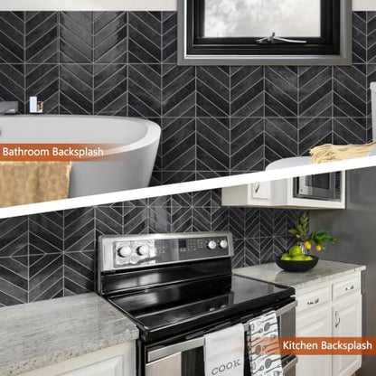 10 Sheets Thicker Herringbone Peel and Stick Backsplash - color: Grey Black