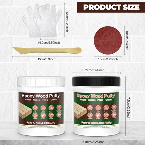 Epoxy Wood Filler - 16 oz Dark Red Epoxy Putty, 2 Part Wooden Putty for Wooden, Metal, Plastic, Glass, Ceramic Crack Repairing and Bonding, DIY Sculptures, Wood Filler Repair Kit