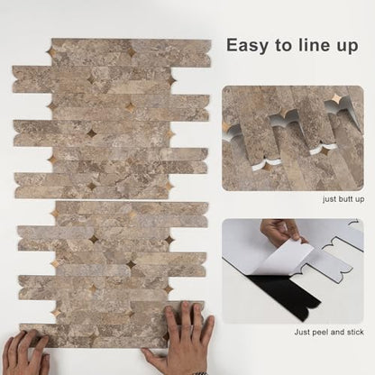 Peel and Stick Backsplash Tiles, Beige Slate Mixed Gold Stellate Self-Adhesive PVC Metal Mosaic Tiles for Kitchen & Bathroom (10 Sheets) - color: Beige Slate Mixed Gold Stellate