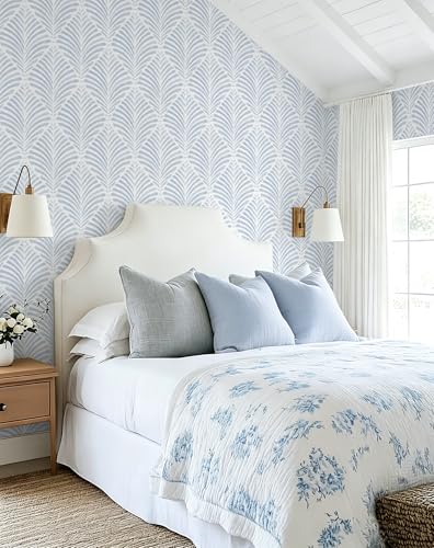 Safiyya Peel and Stick Wallpaper Boho Contact Paper 17.3"x196" Blue Geometric Modern Wall Paper Self Adhesive Removable Wallpaper for Bedroom Vinyl Rolls - color: Blue and White, size: 17.3" x 196"