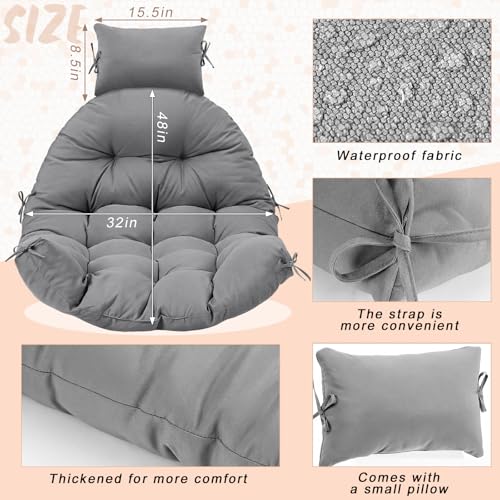 Tudomro Waterproof Egg Chair Cushion with Pillow Filling 2.58 kg Replacement Rocking Wicker Chair Cushion 48" x 32" High Back Hanging Swing Hammock Pad Thicken for Outdoor Patio Garden (Dark Gray) - color: Dark Gray