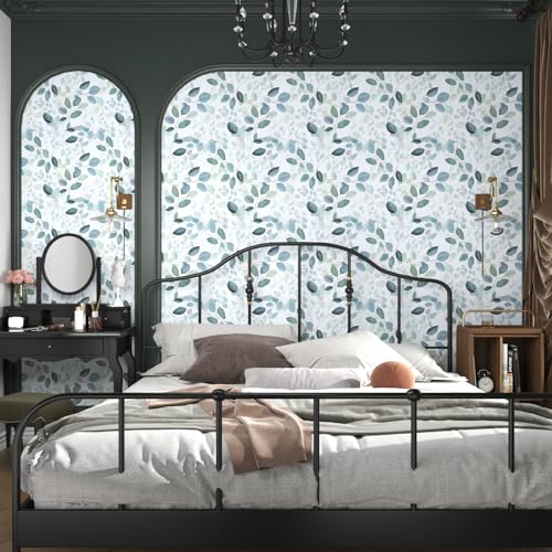 Teal Floral Olive Green Leaf Peel and Stick Wallpaper 17.5" x 118" - color: Green Leaf, size: 17.5" x 118"