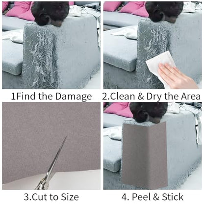 Velvet Couch Repair Patch Self Adhesive, Large Fabric Patch for Sofa & Furniture, No Sewing Repair Tape for Upholstery, Car Seat & Handbag (4.3" x 30", 2 Pack, Dark Gray) - color: Dark Gray