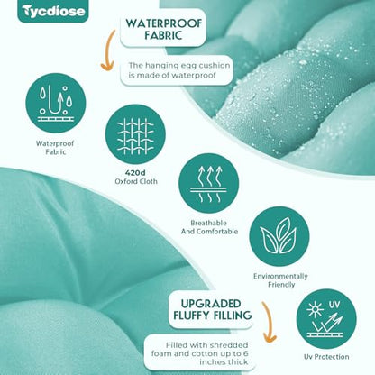 Egg Chair Cushion Replacement, Waterproof Outdoor Hanging Egg Chair Cushion Hammock Swing Chairs Cushions Pads, U-Shaped Thickened Cushions for Hanging Eggs Chairs, 47x33x7 Inches (Teal) - color: Teal