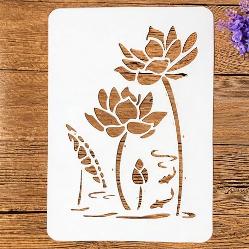 TIAMECH A4 Reusable Lotus Flower Stencil for Painting - style: Lotus Fish