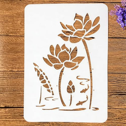 TIAMECH A4 Reusable Lotus Flower Stencil for Painting - style: Lotus Fish