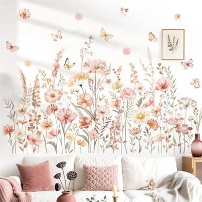 decalmile Boho Flowers Wildflower Floral Grass Plants Wall Decals Stickers