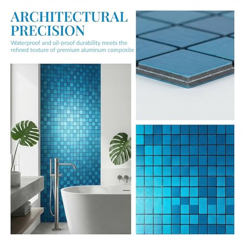 10pcs Waterproof Mosaic Wall Stickers, Blue - color: Blue