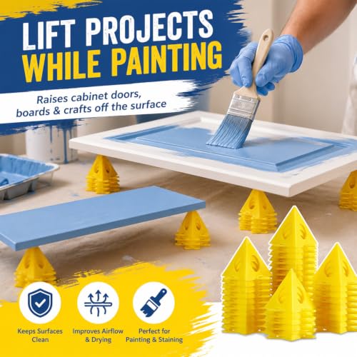 KATA 36PCS Painter's Pyramids, Paint Stands for Cabinet Doors & Woodworking - color: 36PC Painter's Pyramids Yellow