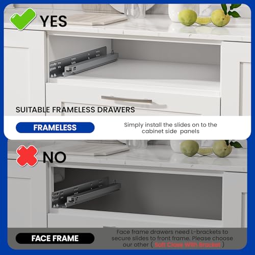 LONTAN 10 Inch Soft Close Undermount Drawer Slides for Frameless (1 Pair) - color: Soft Close Without Bracket, size: 10 Inch