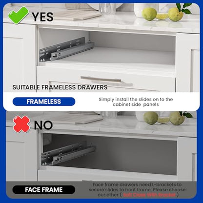 LONTAN 10 Inch Soft Close Undermount Drawer Slides for Frameless (1 Pair) - color: Soft Close Without Bracket, size: 10 Inch