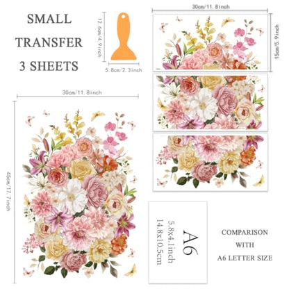 OLYCRAFT 3 Sheets/Set Roses Flowers Transfer Sticker 6x12 Inch Rub on Transfers for Furniture and Craft Floral Furniture Transfer Sticker Decals Rub on Decals for Wood Glass Ceramic Home Decoration - style: Liliy