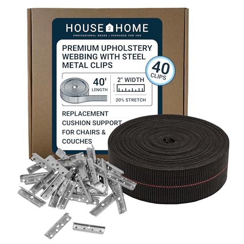 House2Home Upholstery Webbing Roll with Clips, 2" x 40'