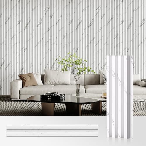 OUZUGIE WPC Acoustic Slat Wall Paneling, 8-Pack 114 x 6 Inches - color: White, size: (High)114“ x 6"