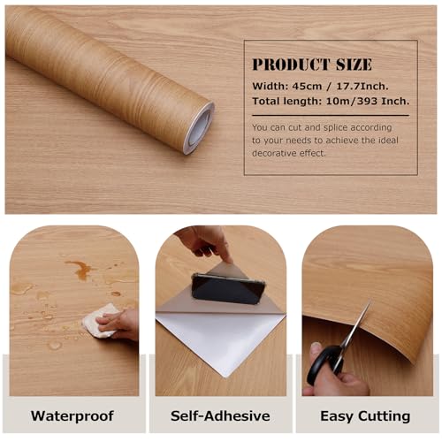 Wood Grain Contact Paper Peel and Stick Wallpaper Self Adhesive Wall Paper for Furniture Countertop Drawer Shelf Liner Cabinet Waterproof Easy to Clean 17.7" X 393" - color: Teak, size: 17.7"W x 393"L