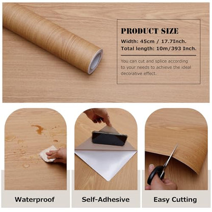 Wood Grain Contact Paper Peel and Stick Wallpaper Self Adhesive Wall Paper for Furniture Countertop Drawer Shelf Liner Cabinet Waterproof Easy to Clean 17.7" X 393" - color: Teak, size: 17.7"W x 393"L