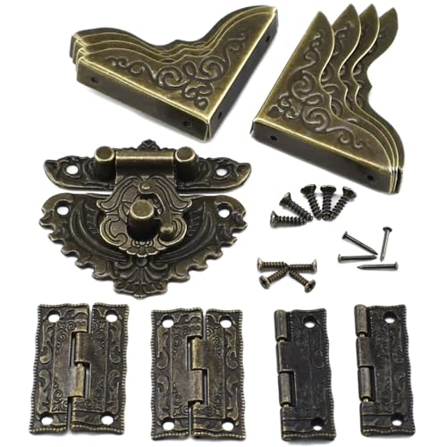 91Pcs Antique Latch Hasp Hinges Set with Screws Nails