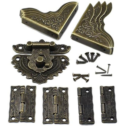 91Pcs Antique Latch Hasp Hinges Set with Screws Nails