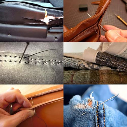 Upholstery Repair Kit: Extra Strong Waxed Sewing Thread 4 Rolls (Black Color) &Heavy Duty Household Hand Needles (7 PCS) for Leather, Canvas, Bookbinding & Quilting Thread - color: Black