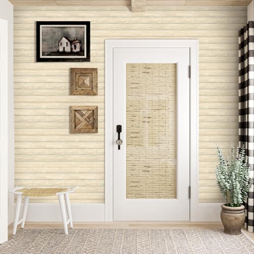 COMSTICKC 3D Faux Wood Wall Sticker Shiplap Peel and Stick, Not Real Wood - color: Yellow-Brown