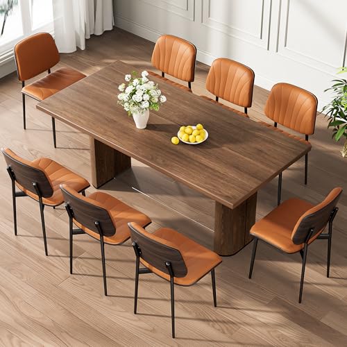 REONEY Dining Chairs Set of 4, Mid-Century Modern Kitchen Chairs, Orange - color: Orange Shell Strips