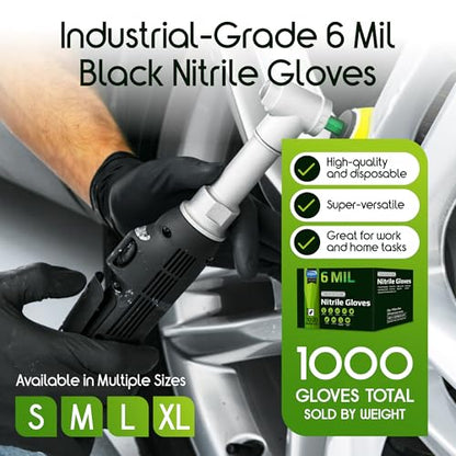 Inspire Black Nitrile Gloves HEAVY DUTY 6 Mil Nitrile Chemical Resistant Medical Cooking Cleaning Disposable Black Gloves - size: Medium, style: Black 6mil Case of 1000