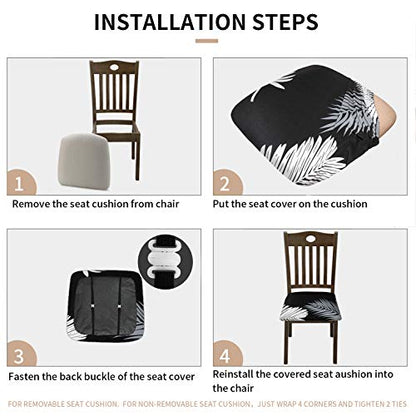 Gute 4Packs Chair Seat Covers,Stretch Printed Chair Covers Washable (Black) - color: Black Leaves, size: Pack-4